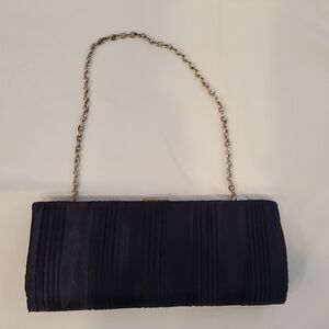 Jessica McClintock Dark Navy Blue Clutch with Silver tone Chain